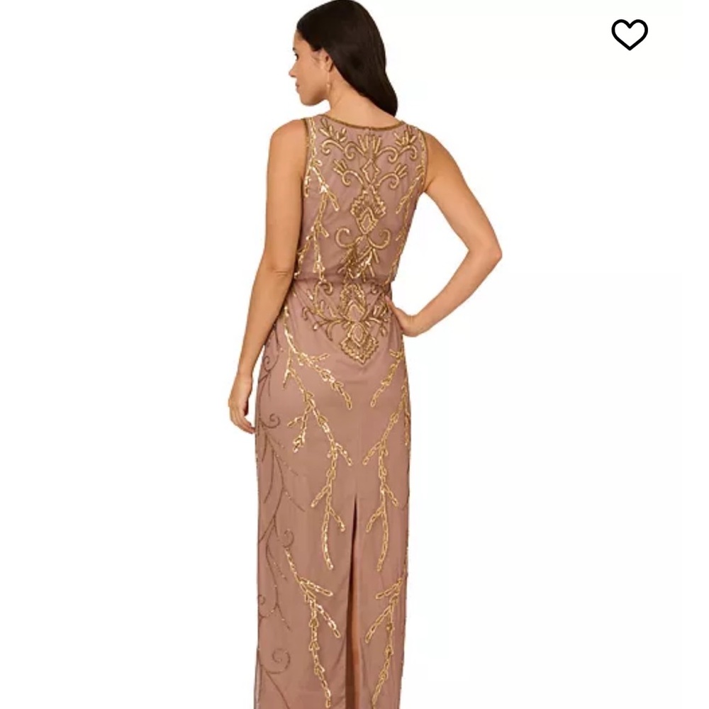 Adrianna Papell‎ Maxi Dress Gold Embroidery Taupe NWOT Elegant